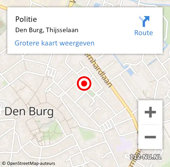 Locatie op kaart van de 112 melding: Politie Den Burg, Thijsselaan op 1 juni 2017 14:10