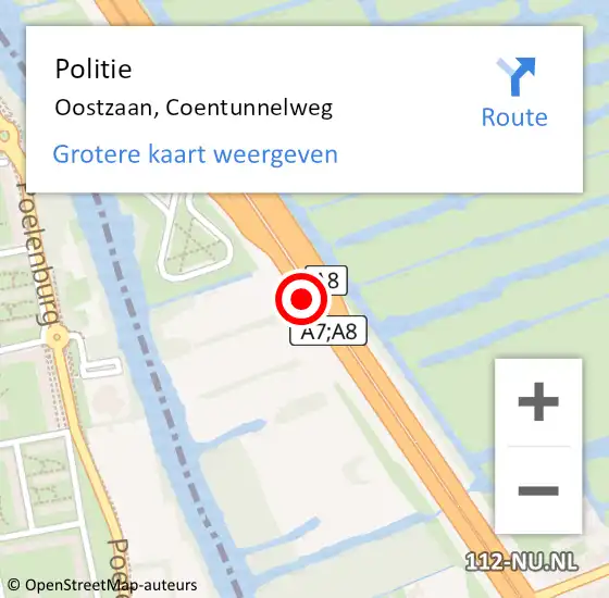 Locatie op kaart van de 112 melding: Politie Oostzaan, Coentunnelweg op 1 juni 2017 16:44