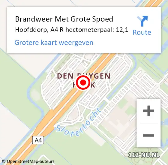 Locatie op kaart van de 112 melding: Brandweer Met Grote Spoed Naar Nieuw-Vennep, A4 R hectometerpaal: 19,1 op 1 juni 2017 16:51