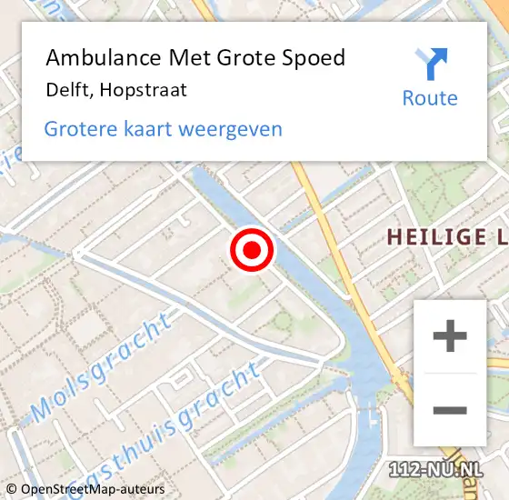 Locatie op kaart van de 112 melding: Ambulance Met Grote Spoed Naar Delft, Hopstraat op 1 juni 2017 19:04
