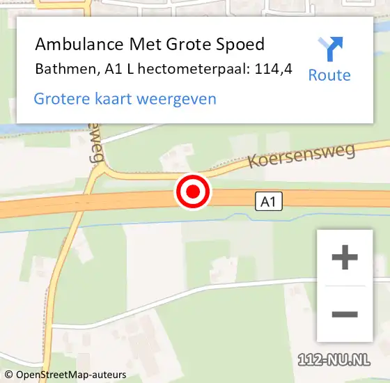 Locatie op kaart van de 112 melding: Ambulance Met Grote Spoed Naar Bathmen, A1 L hectometerpaal: 118,0 op 1 juni 2017 22:46