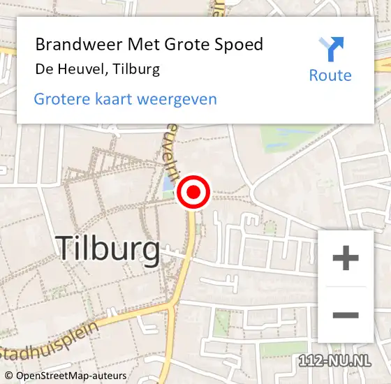 Locatie op kaart van de 112 melding: Brandweer Met Grote Spoed Naar De Heuvel, Tilburg op 2 juni 2017 04:17