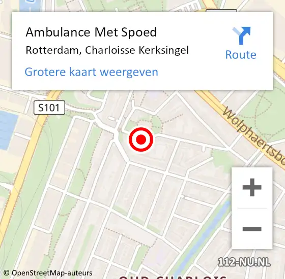 Locatie op kaart van de 112 melding: Ambulance Met Spoed Naar Rotterdam, Charloisse Kerksingel op 2 juni 2017 08:43
