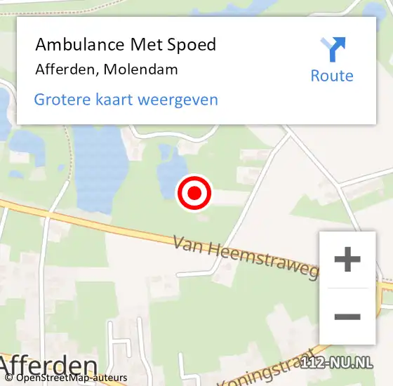 Locatie op kaart van de 112 melding: Ambulance Met Spoed Naar Afferden, Molendam op 2 juni 2017 09:13