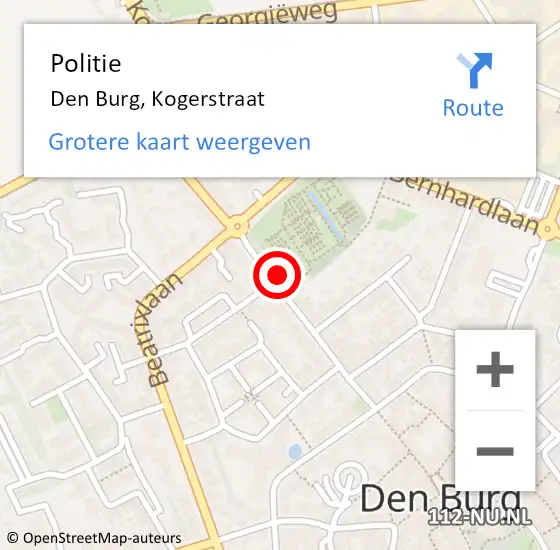 Locatie op kaart van de 112 melding: Politie Den Burg, Kogerstraat op 2 juni 2017 10:36