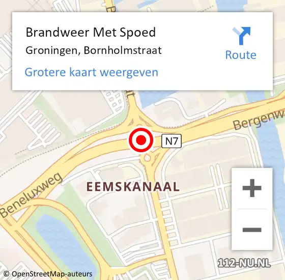Locatie op kaart van de 112 melding: Brandweer Met Spoed Naar Groningen, Bornholmstraat op 2 juni 2017 10:43