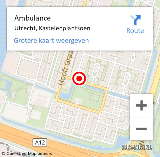 Locatie op kaart van de 112 melding: Ambulance Utrecht, Kastelenplantsoen op 2 juni 2017 12:35