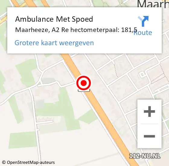 Locatie op kaart van de 112 melding: Ambulance Met Spoed Naar Maarheeze, A2 Li hectometerpaal: 184,3 op 2 juni 2017 13:57