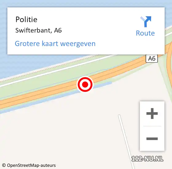 Locatie op kaart van de 112 melding: Politie Swifterbant, A6 R hectometerpaal: 95,8 op 2 juni 2017 14:09