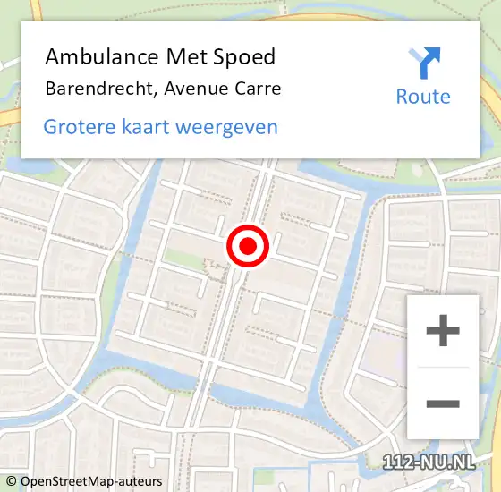 Locatie op kaart van de 112 melding: Ambulance Met Spoed Naar Barendrecht, Avenue Carre op 2 juni 2017 15:37
