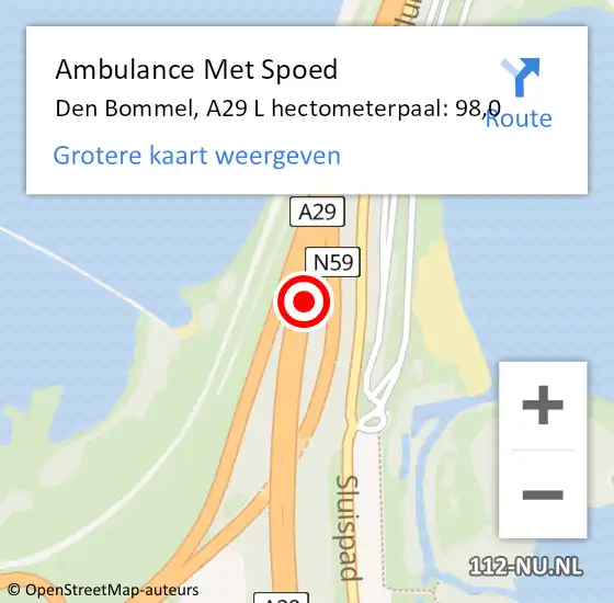 Locatie op kaart van de 112 melding: Ambulance Met Spoed Naar Den Bommel, A29 L hectometerpaal: 98,0 op 2 juni 2017 17:20
