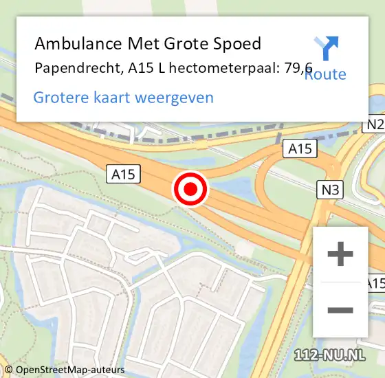 Locatie op kaart van de 112 melding: Ambulance Met Grote Spoed Naar Papendrecht, A15 R hectometerpaal: 76,6 op 2 juni 2017 17:40