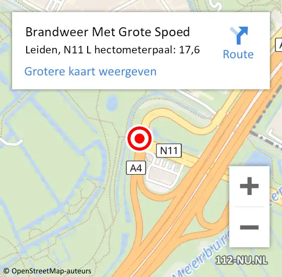 Locatie op kaart van de 112 melding: Brandweer Met Grote Spoed Naar Leiden, N11 L hectometerpaal: 17,6 op 2 juni 2017 20:49