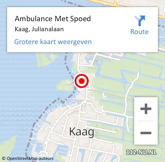 Locatie op kaart van de 112 melding: Ambulance Met Spoed Naar Kaag, Julianalaan op 2 juni 2017 21:28
