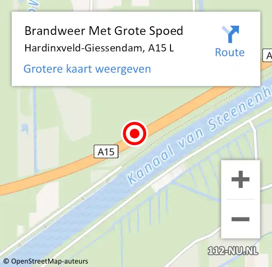 Locatie op kaart van de 112 melding: Brandweer Met Grote Spoed Naar Hardinxveld-Giessendam, A15 L hectometerpaal: 90,0 op 3 juni 2017 14:26