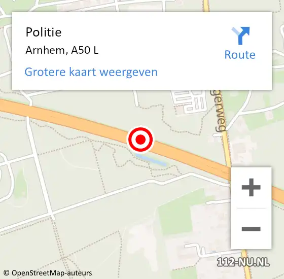 Locatie op kaart van de 112 melding: Politie Arnhem, A50 L op 3 juni 2017 17:14