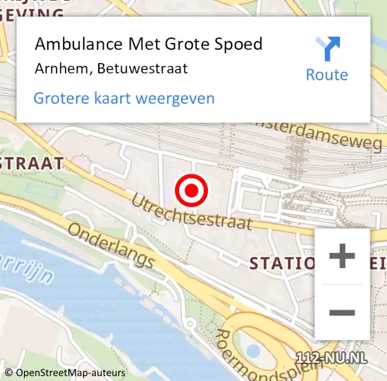 Locatie op kaart van de 112 melding: Ambulance Met Grote Spoed Naar Arnhem, Betuwestraat op 3 juni 2017 17:53