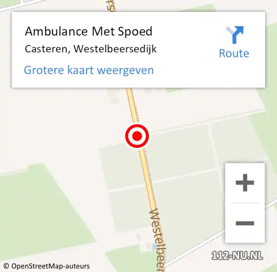 Locatie op kaart van de 112 melding: Ambulance Met Spoed Naar Casteren, Westelbeersedijk op 4 juni 2017 01:38