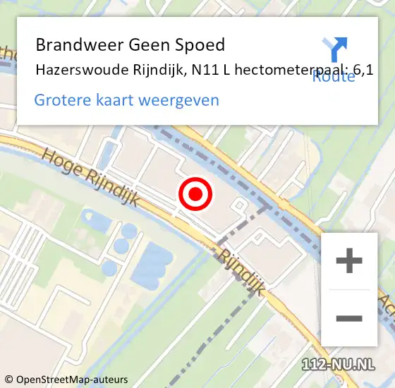 Locatie op kaart van de 112 melding: Brandweer Geen Spoed Naar Hazerswoude Rijndijk, N11 L hectometerpaal: 6,1 op 6 juni 2017 00:09