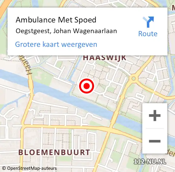 Locatie op kaart van de 112 melding: Ambulance Met Spoed Naar Oegstgeest, Johan Wagenaarlaan op 6 juni 2017 00:59