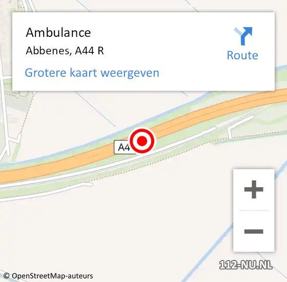 Locatie op kaart van de 112 melding: Ambulance Abbenes, A44 L op 6 juni 2017 11:28
