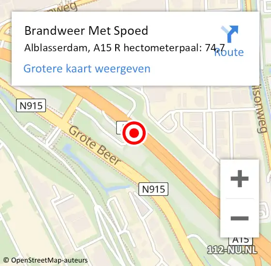 Locatie op kaart van de 112 melding: Brandweer Met Spoed Naar Alblasserdam, A15 R hectometerpaal: 75,7 op 6 juni 2017 16:48