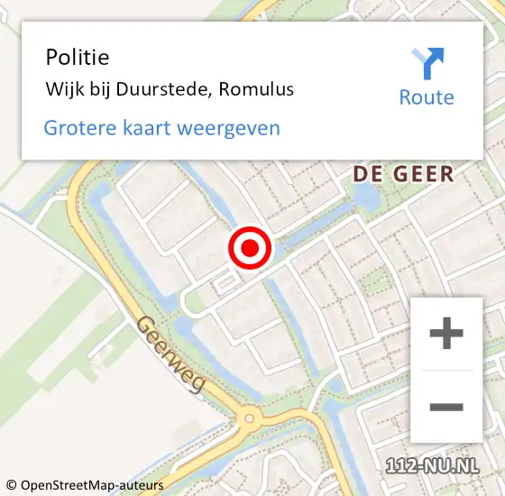 Locatie op kaart van de 112 melding: Politie Wijk bij Duurstede, Romulus op 6 juni 2017 17:23