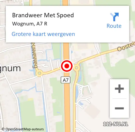 Locatie op kaart van de 112 melding: Brandweer Met Spoed Naar Wognum, A7 R op 6 juni 2017 21:31