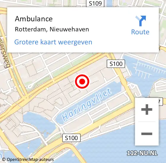 Locatie op kaart van de 112 melding: Ambulance Rotterdam, Nieuwehaven op 6 juni 2017 23:26