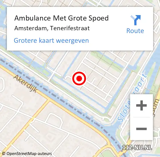 Locatie op kaart van de 112 melding: Ambulance Met Grote Spoed Naar Amsterdam, Tenerifestraat op 6 juni 2017 23:47