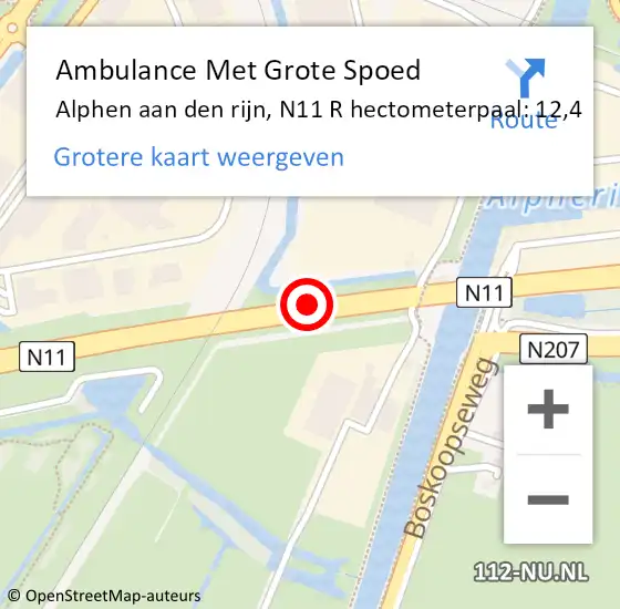 Locatie op kaart van de 112 melding: Ambulance Met Grote Spoed Naar Alphen aan den rijn, N11 R hectometerpaal: 12,4 op 7 juni 2017 00:04