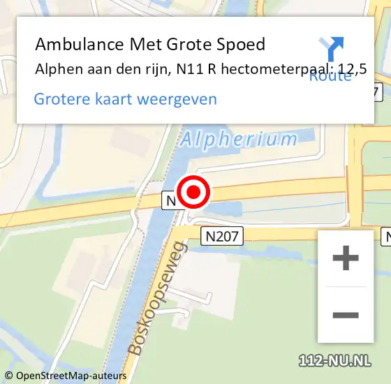 Locatie op kaart van de 112 melding: Ambulance Met Grote Spoed Naar Alphen aan den rijn, N11 R hectometerpaal: 12,5 op 7 juni 2017 00:06