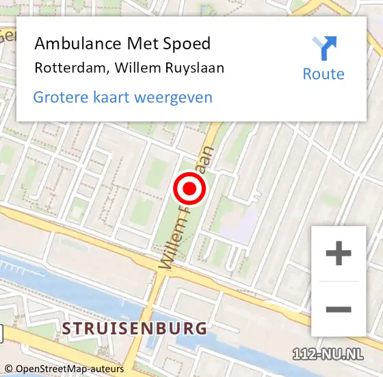Locatie op kaart van de 112 melding: Ambulance Met Spoed Naar Rotterdam, Willem Ruyslaan op 7 juni 2017 05:44