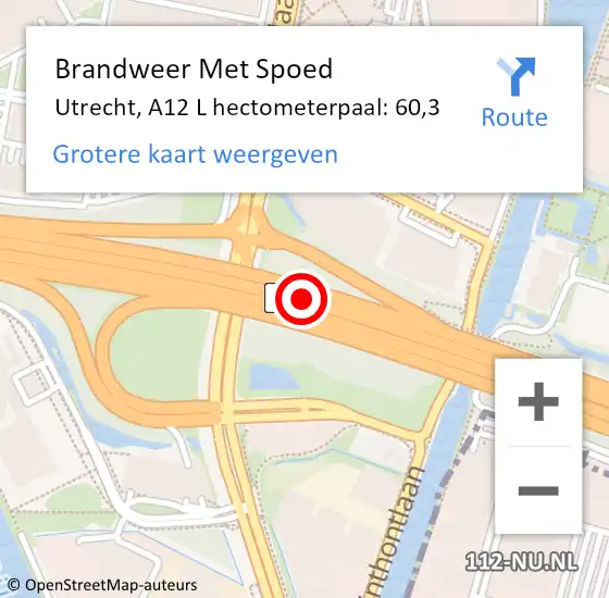 Locatie op kaart van de 112 melding: Brandweer Met Spoed Naar Utrecht, A12 R hectometerpaal: 59,2 op 7 juni 2017 06:42