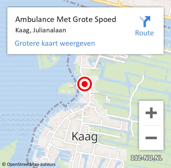 Locatie op kaart van de 112 melding: Ambulance Met Grote Spoed Naar Kaag, Julianalaan op 7 juni 2017 14:38