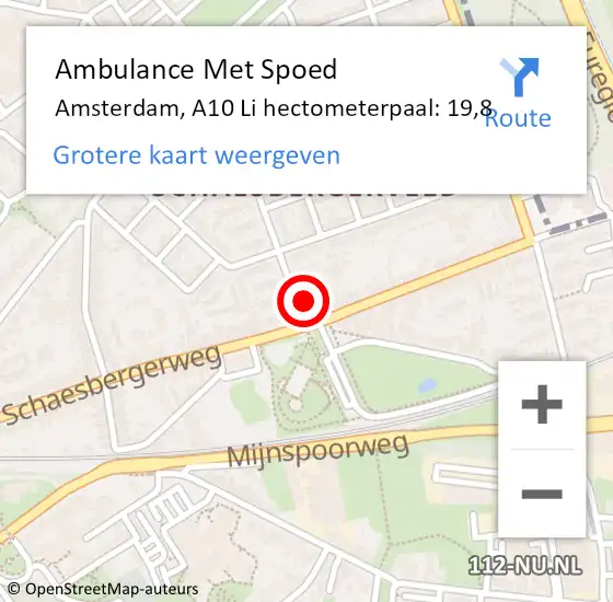Locatie op kaart van de 112 melding: Ambulance Met Spoed Naar Amsterdam, A10 Li hectometerpaal: 19,8 op 7 juni 2017 16:46