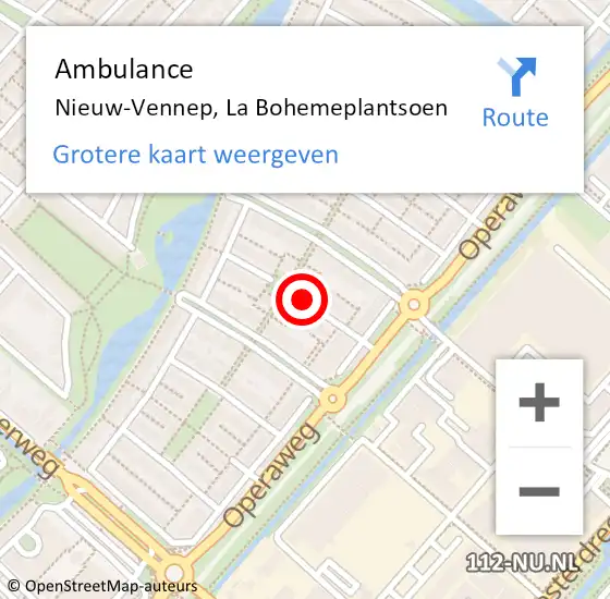 Locatie op kaart van de 112 melding: Ambulance Nieuw-Vennep, La Bohemeplantsoen op 7 juni 2017 19:39