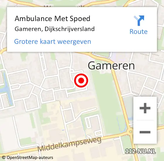 Locatie op kaart van de 112 melding: Ambulance Met Spoed Naar Gameren, Dijkschrijversland op 7 juni 2017 21:20