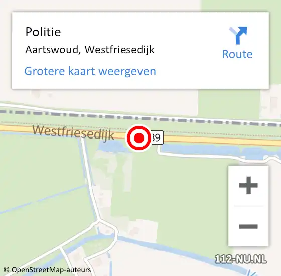 Locatie op kaart van de 112 melding: Politie Aartswoud, Westfriesedijk op 8 juni 2017 02:54