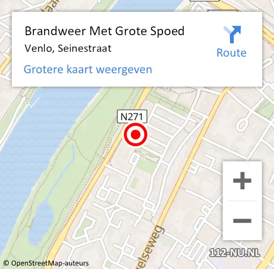 Locatie op kaart van de 112 melding: Brandweer Met Grote Spoed Naar Venlo, Seinestraat op 8 juni 2017 10:54