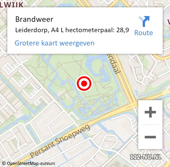 Locatie op kaart van de 112 melding: Brandweer Leiderdorp, A4 L hectometerpaal: 28,9 op 8 juni 2017 16:16