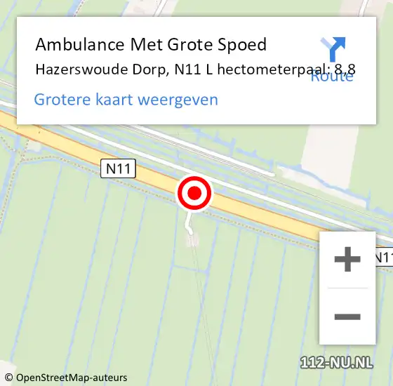 Locatie op kaart van de 112 melding: Ambulance Met Grote Spoed Naar Hazerswoude Dorp, N11 L hectometerpaal: 8,8 op 8 juni 2017 16:31