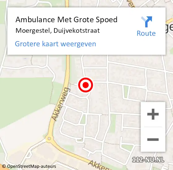 Locatie op kaart van de 112 melding: Ambulance Met Grote Spoed Naar Moergestel, Duijvekotstraat op 8 juni 2017 21:30