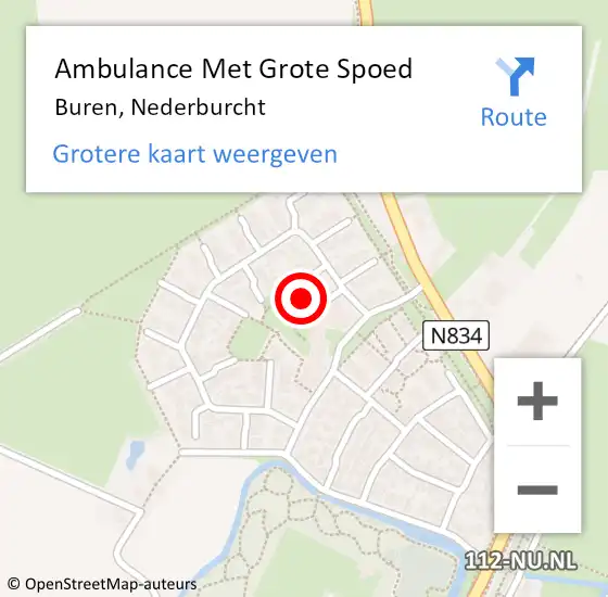 Locatie op kaart van de 112 melding: Ambulance Met Grote Spoed Naar Buren, Nederburcht op 9 juni 2017 01:08