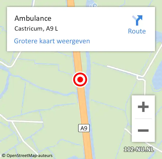 Locatie op kaart van de 112 melding: Ambulance Castricum, A9 L op 9 juni 2017 07:04