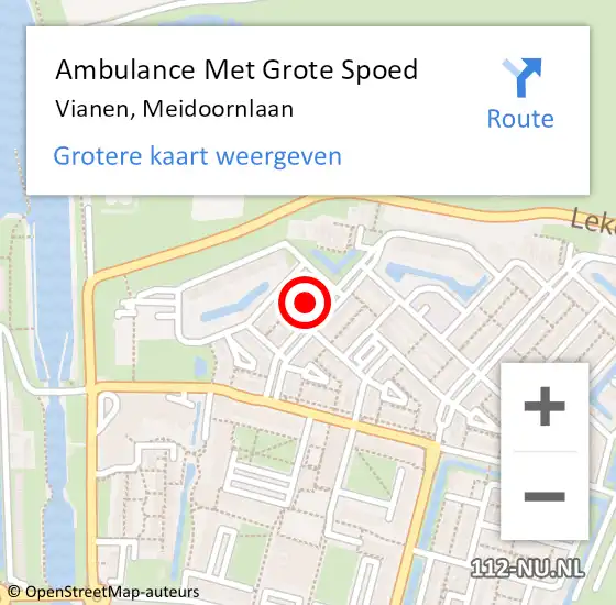 Locatie op kaart van de 112 melding: Ambulance Met Grote Spoed Naar Vianen, Meidoornlaan op 9 juni 2017 07:46