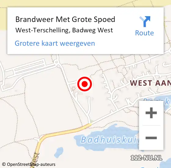 Locatie op kaart van de 112 melding: Brandweer Met Grote Spoed Naar West-Terschelling, Badweg West op 9 juni 2017 07:52