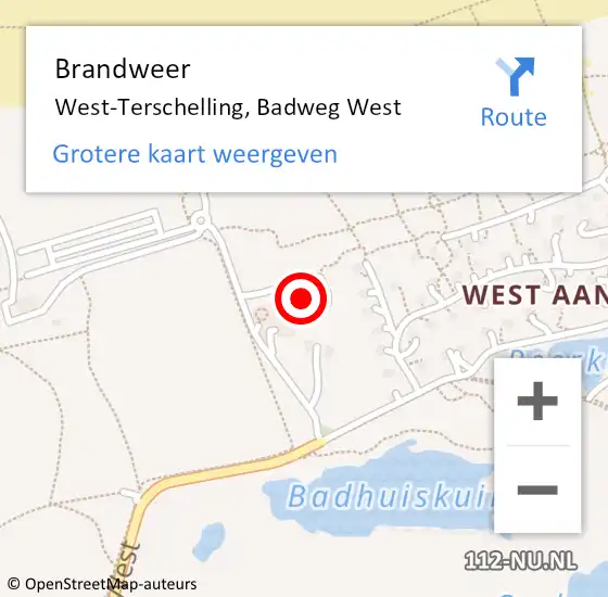 Locatie op kaart van de 112 melding: Brandweer West-Terschelling, Badweg West op 9 juni 2017 07:54
