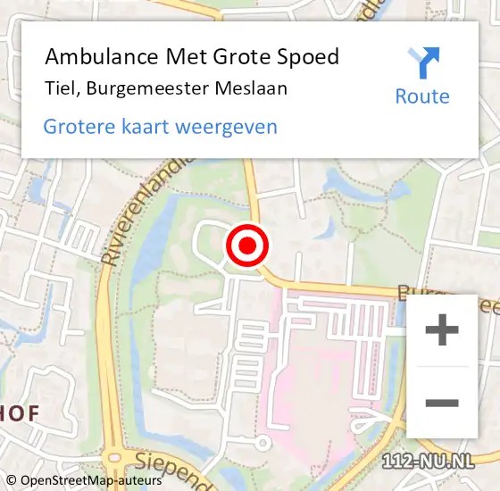 Locatie op kaart van de 112 melding: Ambulance Met Grote Spoed Naar Tiel, Burgemeester Meslaan op 9 juni 2017 10:29