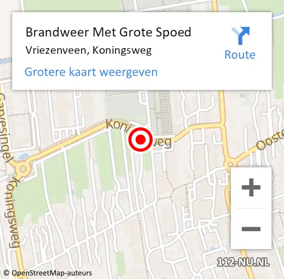 Locatie op kaart van de 112 melding: Brandweer Met Grote Spoed Naar Vriezenveen, Koningsweg op 9 juni 2017 15:52